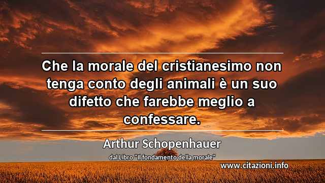 “Che la morale del cristianesimo non tenga conto degli animali è un suo difetto che farebbe meglio a confessare.”