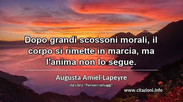 “Dopo grandi scossoni morali, il corpo si rimette in marcia, ma l'anima non lo segue.”