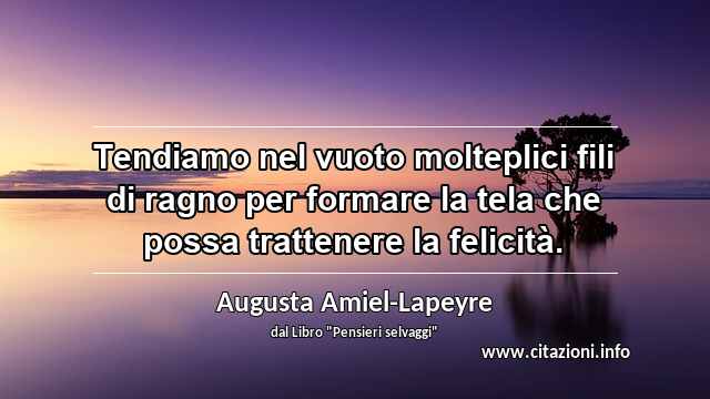 “Tendiamo nel vuoto molteplici fili di ragno per formare la tela che possa trattenere la felicità.”