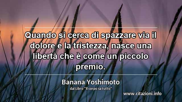 “Quando si cerca di spazzare via il dolore e la tristezza, nasce una libertà che è come un piccolo premio.”