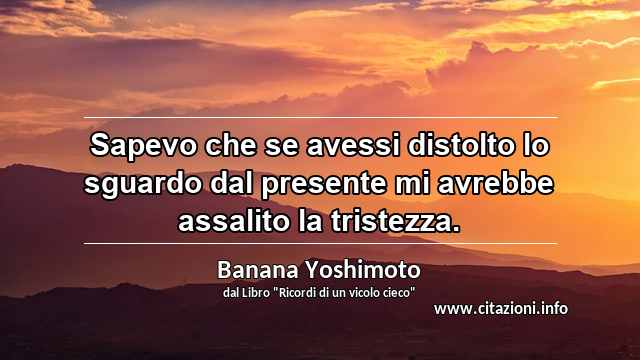 “Sapevo che se avessi distolto lo sguardo dal presente mi avrebbe assalito la tristezza.”