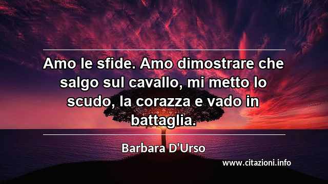 “Amo le sfide. Amo dimostrare che salgo sul cavallo, mi metto lo scudo, la corazza e vado in battaglia.”