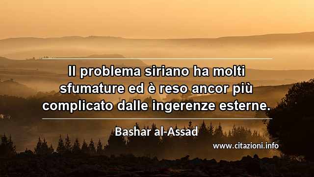 “Il problema siriano ha molti sfumature ed è reso ancor più complicato dalle ingerenze esterne.”