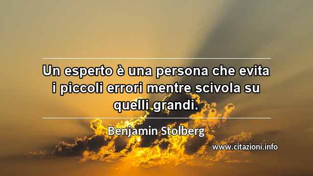 “Un esperto è una persona che evita i piccoli errori mentre scivola su quelli grandi.”