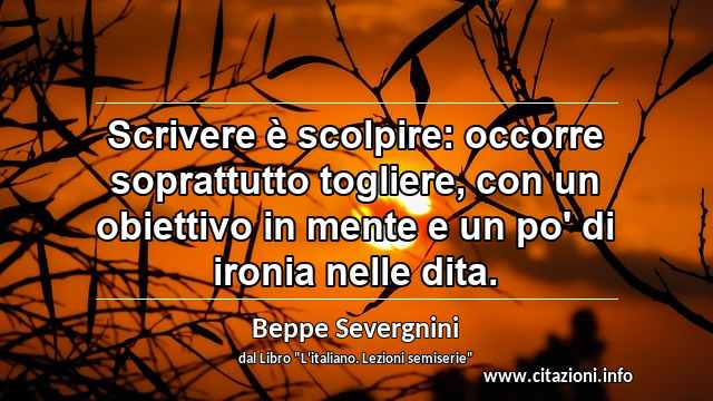 “Scrivere è scolpire: occorre soprattutto togliere, con un obiettivo in mente e un po' di ironia nelle dita.”