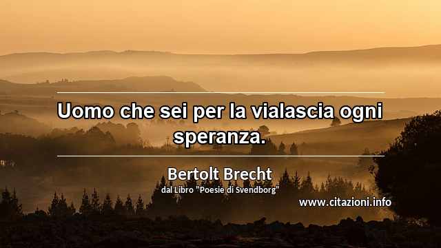 “Uomo che sei per la vialascia ogni speranza.”