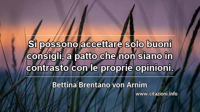 “Si possono accettare solo buoni consigli, a patto che non siano in contrasto con le proprie opinioni.”