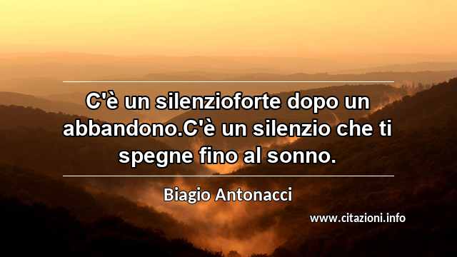 “C'è un silenzioforte dopo un abbandono.C'è un silenzio che ti spegne fino al sonno.”