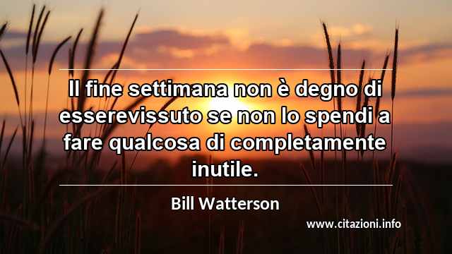 “Il fine settimana non è degno di esserevissuto se non lo spendi a fare qualcosa di completamente inutile.”