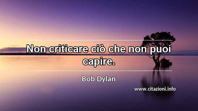 “Non criticare ciò che non puoi capire.”