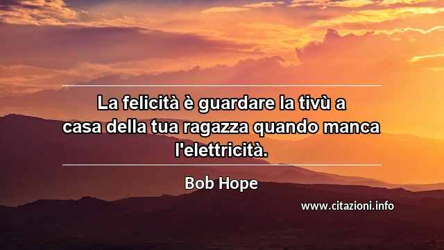 “La felicità è guardare la tivù a casa della tua ragazza quando manca l'elettricità.”