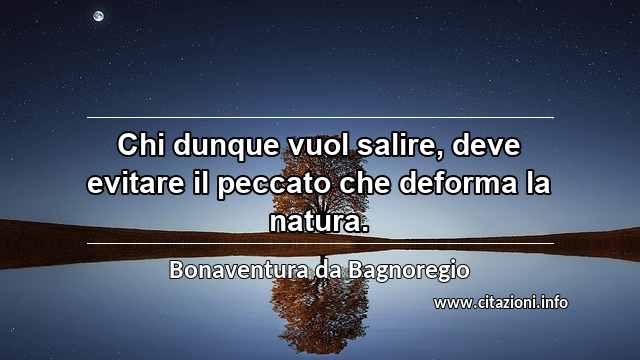 “Chi dunque vuol salire, deve evitare il peccato che deforma la natura.”
