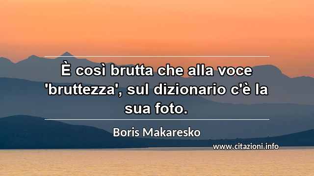 “È così brutta che alla voce 'bruttezza', sul dizionario c'è la sua foto.”