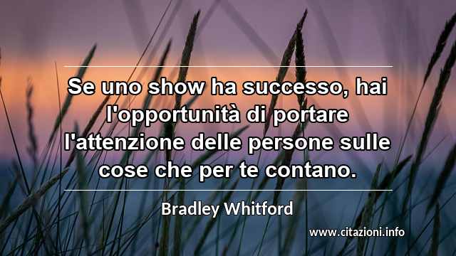 “Se uno show ha successo, hai l'opportunità di portare l'attenzione delle persone sulle cose che per te contano.”