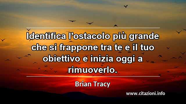 “Identifica l'ostacolo più grande che si frappone tra te e il tuo obiettivo e inizia oggi a rimuoverlo.”