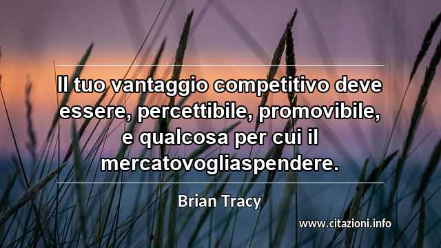 “Il tuo vantaggio competitivo deve essere, percettibile, promovibile, e qualcosa per cui il mercatovogliaspendere.”