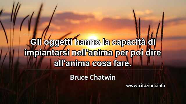 “Gli oggetti hanno la capacità di impiantarsi nell'anima per poi dire all'anima cosa fare.”