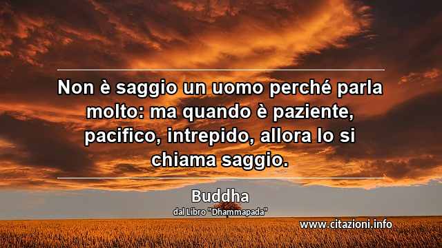 “Non è saggio un uomo perché parla molto: ma quando è paziente, pacifico, intrepido, allora lo si chiama saggio.”