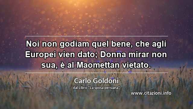 “Noi non godiam quel bene, che agli Europei vien dato; Donna mirar non sua, è al Maomettan vietato.”