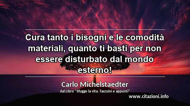 “Cura tanto i bisogni e le comodità materiali, quanto ti basti per non essere disturbato dal mondo esterno!”
