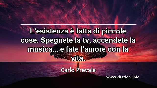 “L'esistenza è fatta di piccole cose. Spegnete la tv, accendete la musica... e fate l'amore con la vita.”