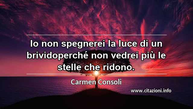 “Io non spegnerei la luce di un brividoperché non vedrei più le stelle che ridono.”