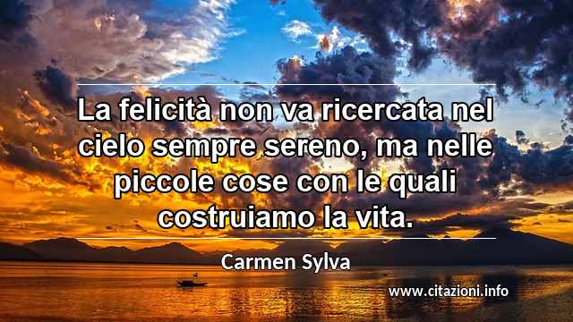“La felicità non va ricercata nel cielo sempre sereno, ma nelle piccole cose con le quali costruiamo la vita.”