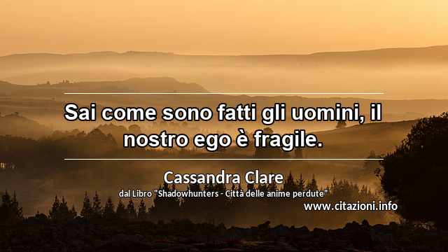 “Sai come sono fatti gli uomini, il nostro ego è fragile. ”