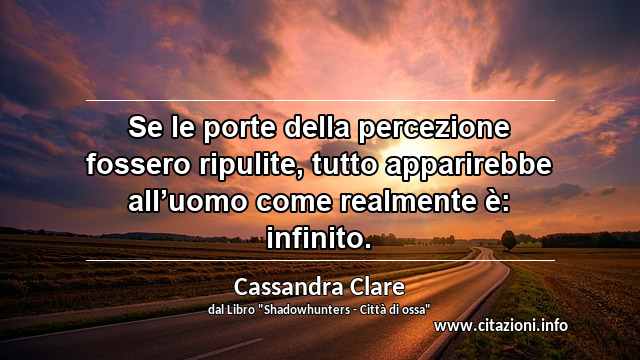 “Se le porte della percezione fossero ripulite, tutto apparirebbe all’uomo come realmente è: infinito.”