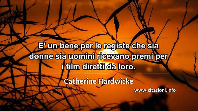 “E' un bene per le registe che sia donne sia uomini ricevano premi per i film diretti da loro.”