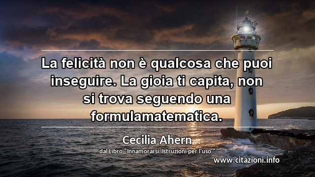 “La felicità non è qualcosa che puoi inseguire. La gioia ti capita, non si trova seguendo una formulamatematica.”