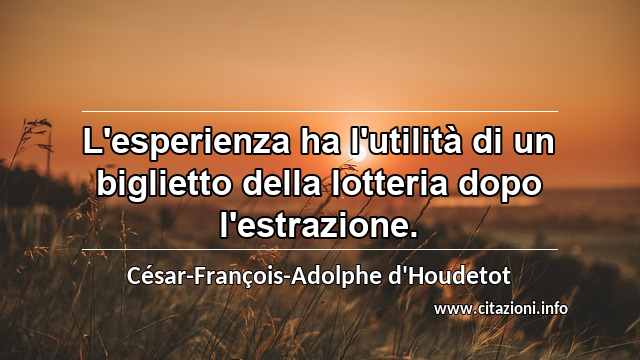 “L'esperienza ha l'utilità di un biglietto della lotteria dopo l'estrazione.”
