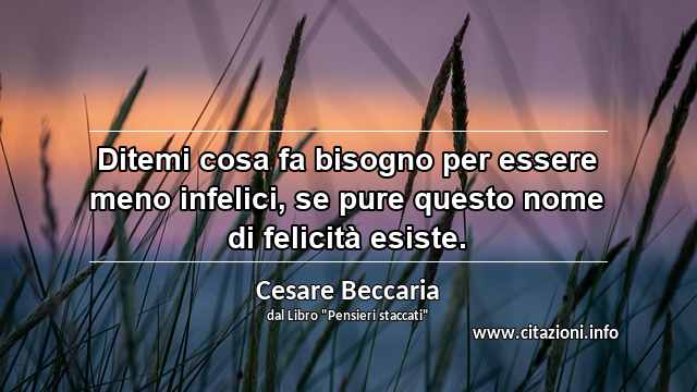 “Ditemi cosa fa bisogno per essere meno infelici, se pure questo nome di felicità esiste.”