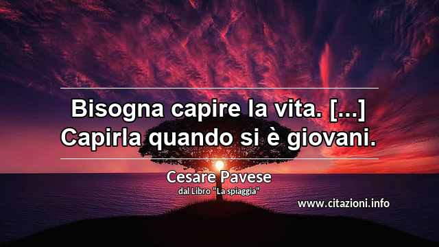 “Bisogna capire la vita. [...] Capirla quando si è giovani.”
