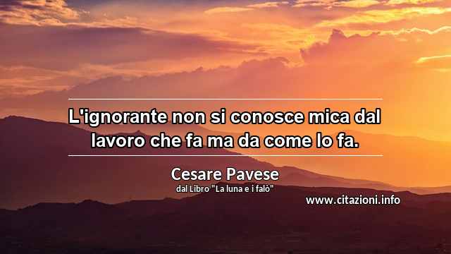 “L'ignorante non si conosce mica dal lavoro che fa ma da come lo fa.”