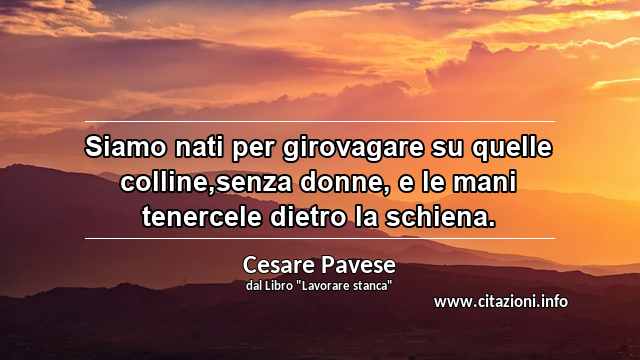 “Siamo nati per girovagare su quelle colline,senza donne, e le mani tenercele dietro la schiena.”
