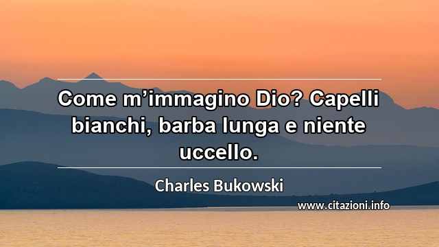 “Come m’immagino Dio? Capelli bianchi, barba lunga e niente uccello.”