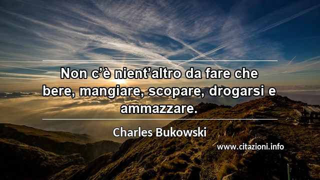 “Non c’è nient’altro da fare che bere, mangiare, scopare, drogarsi e ammazzare.”