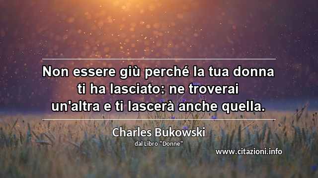 “Non essere giù perché la tua donna ti ha lasciato: ne troverai un'altra e ti lascerà anche quella.”