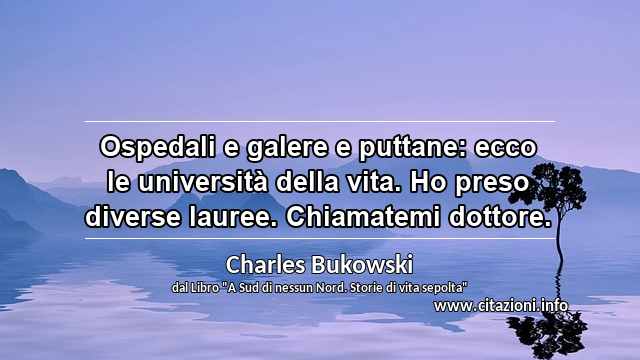 “Ospedali e galere e puttane: ecco le università della vita. Ho preso diverse lauree. Chiamatemi dottore.”