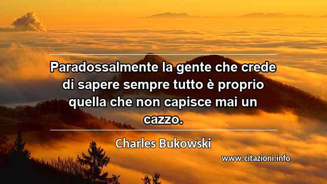 “Paradossalmente la gente che crede di sapere sempre tutto è proprio quella che non capisce mai un cazzo.”