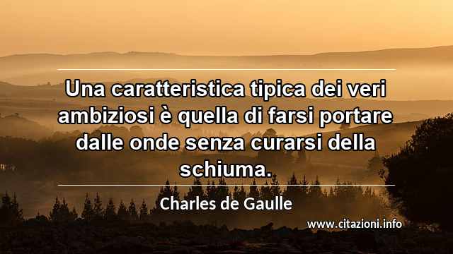 “Una caratteristica tipica dei veri ambiziosi è quella di farsi portare dalle onde senza curarsi della schiuma.”