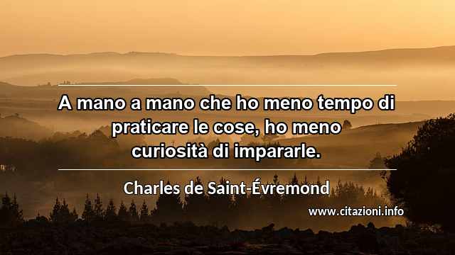 “A mano a mano che ho meno tempo di praticare le cose, ho meno curiosità di impararle.”