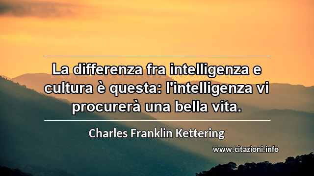 “La differenza fra intelligenza e cultura è questa: l'intelligenza vi procurerà una bella vita.”