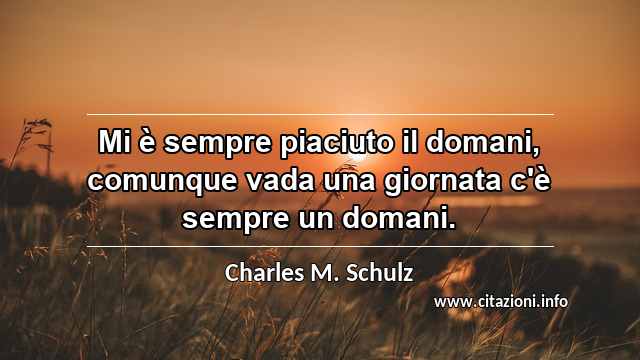 “Mi è sempre piaciuto il domani, comunque vada una giornata c'è sempre un domani.”