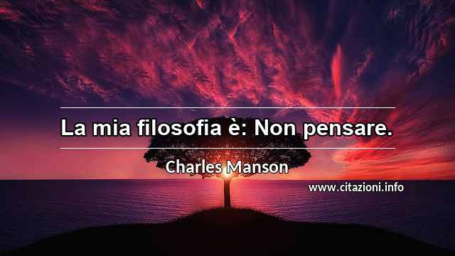 “La mia filosofia è: Non pensare.”