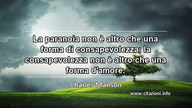 “La paranoia non è altro che una forma di consapevolezza; la consapevolezza non è altro che una forma d'amore.”