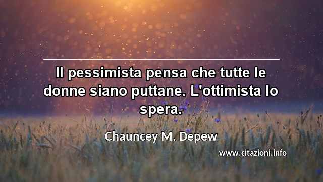 “Il pessimista pensa che tutte le donne siano puttane. L'ottimista lo spera.”