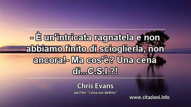 “- È un'intricata ragnatela e non abbiamo finito di scioglierla, non ancora!- Ma cos'è? Una cena di...C.S.I.?!”