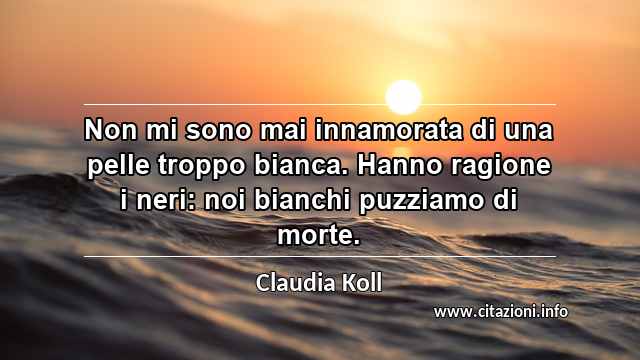 “Non mi sono mai innamorata di una pelle troppo bianca. Hanno ragione i neri: noi bianchi puzziamo di morte.”